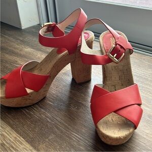 Michael Kors Red Leather Cork Platform Sandals